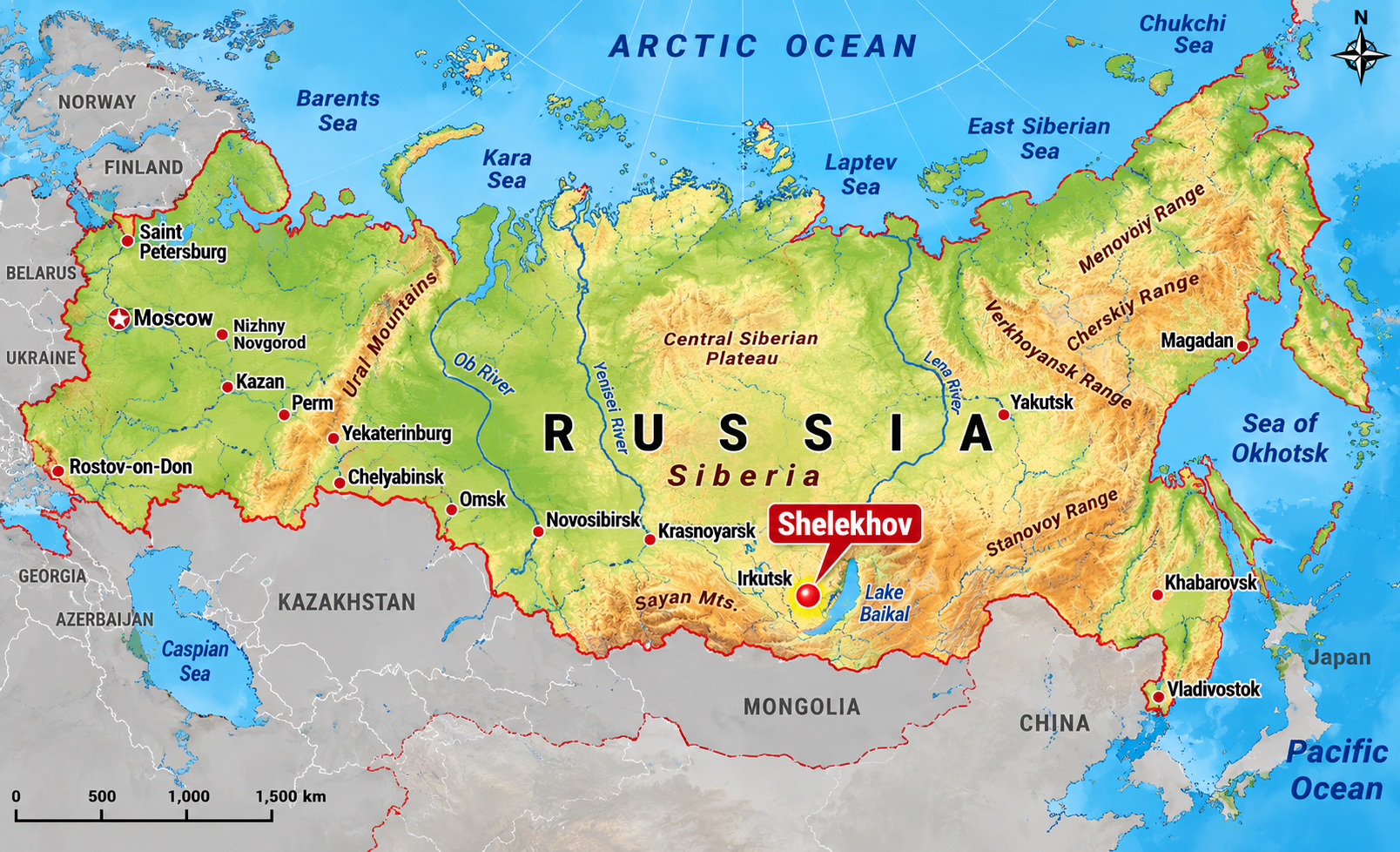 Shelekhov Highlighted on a Relief Map of Russia.png