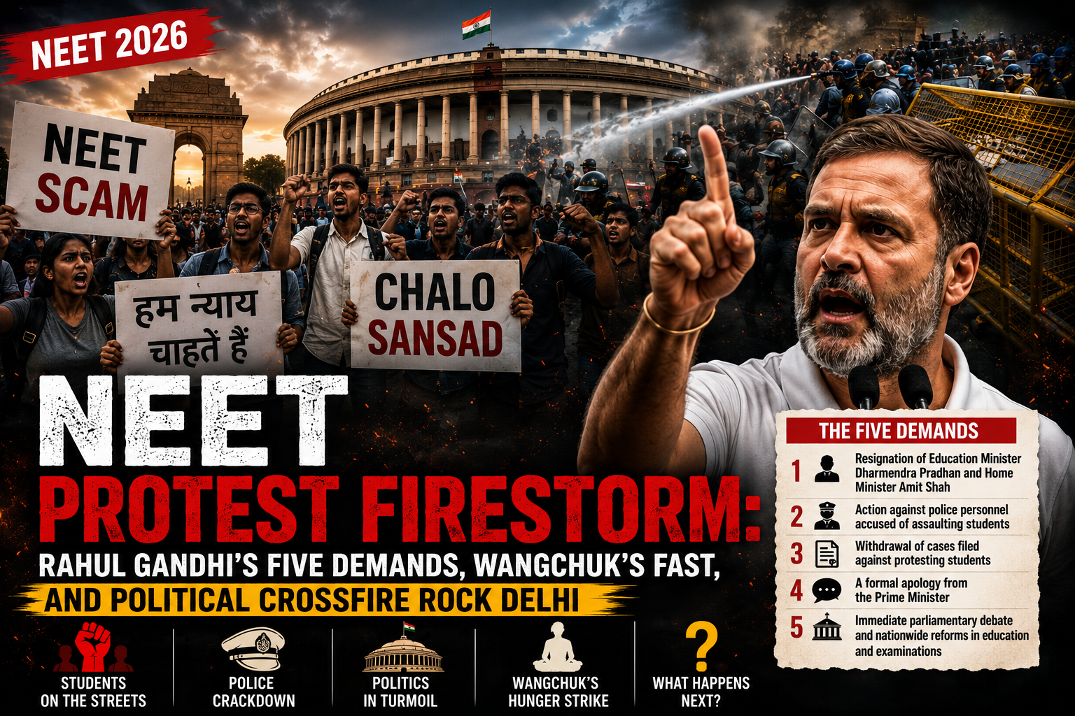 NEET Protest Firestorm: Rahul Gandhi’s Five Demands, Wangchuk’s Fast, and Political Crossfire Rock Delhi