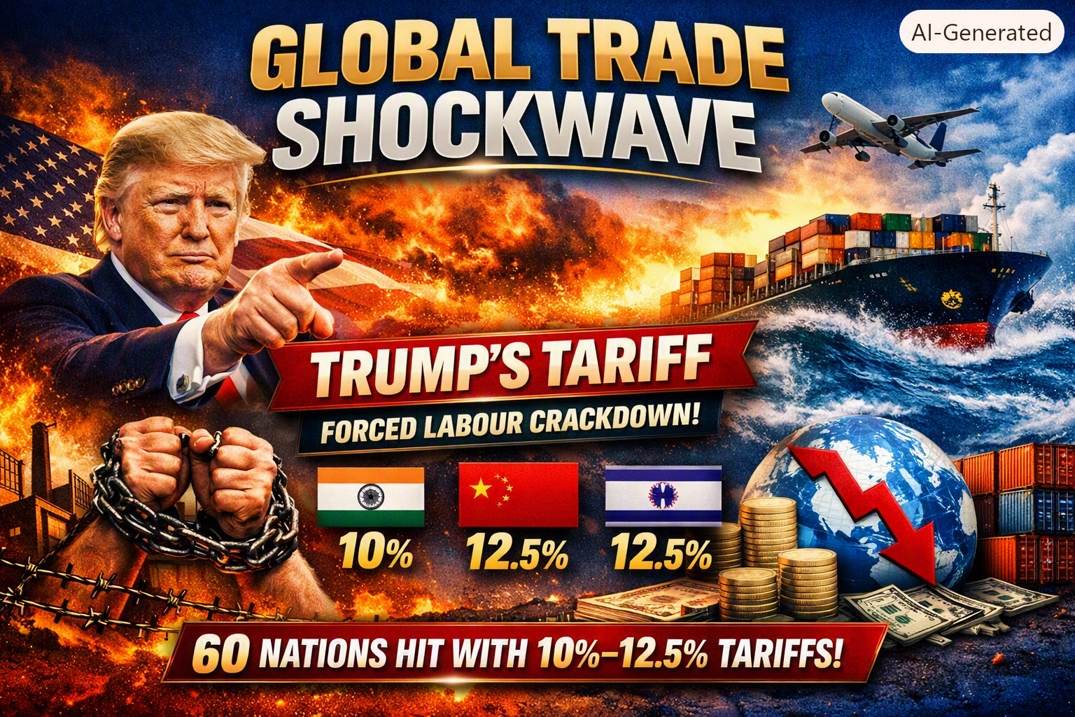 Global Trade Shockwave: Trump’s Tariff Tsunami Hits 60 Nations with 10%–12.5% Forced Labour Duties