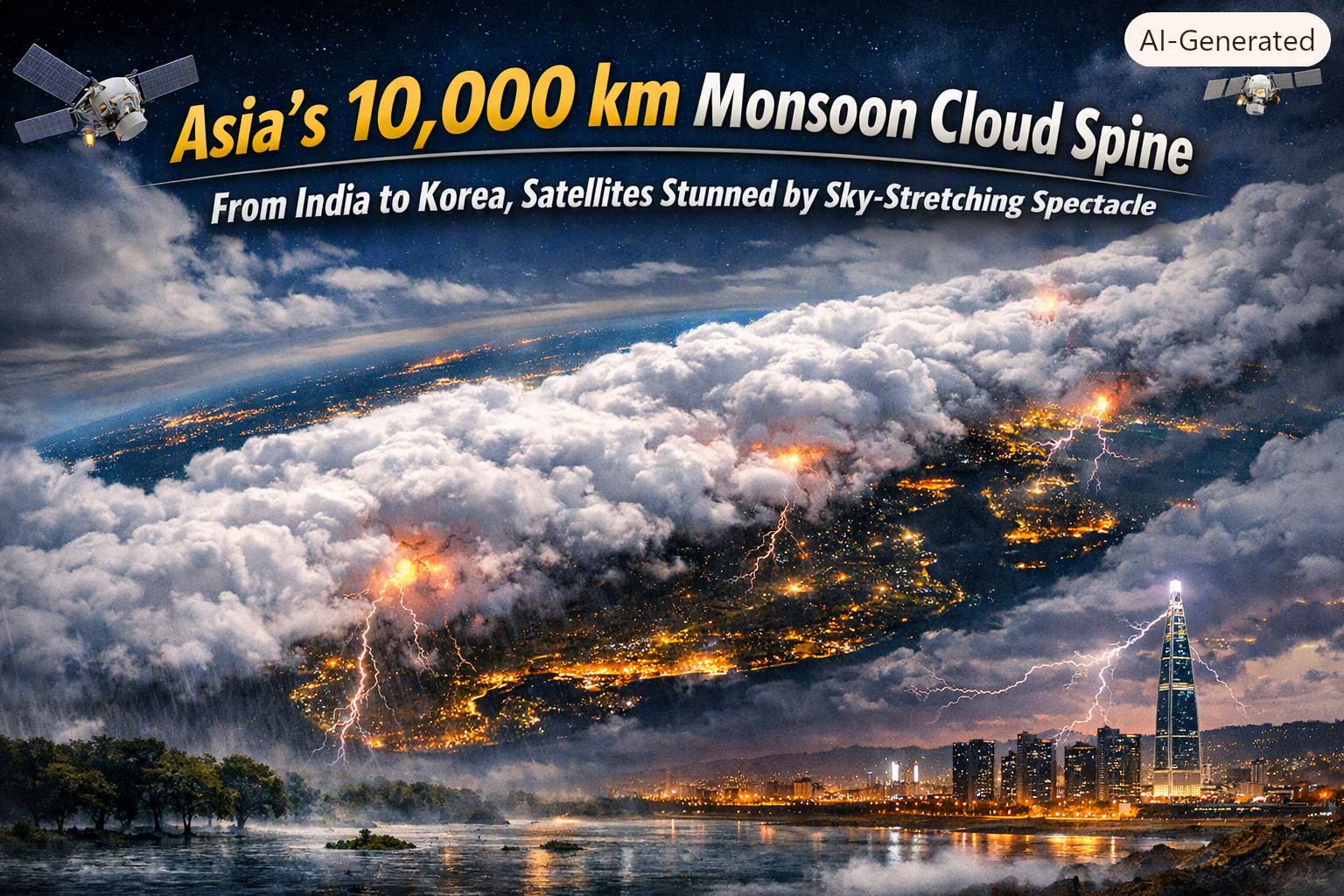 Asia’s 10,000 km Monsoon Cloud Spine: From India to Korea, Satellites Stunned by Sky Stretching Spectacle