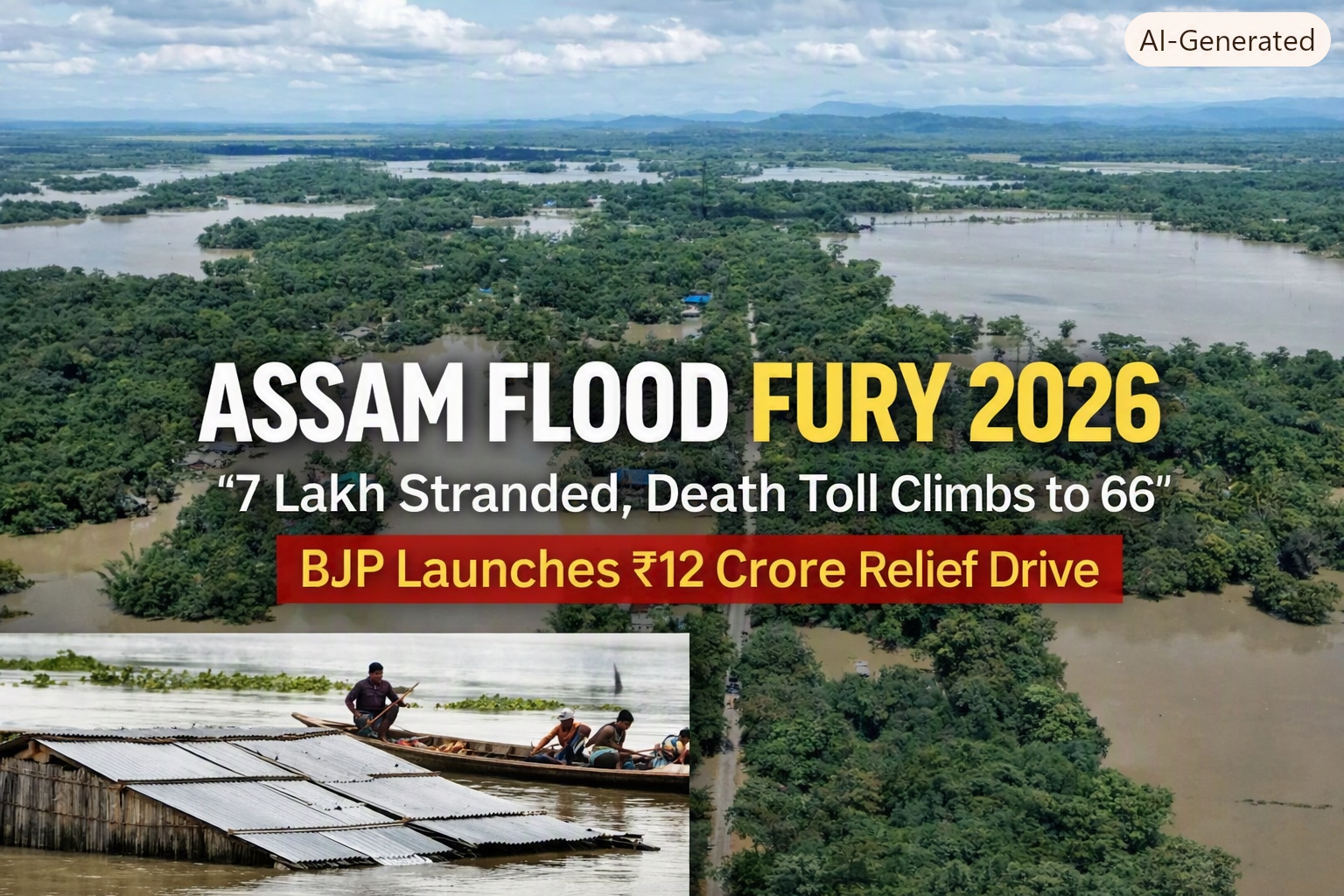 Assam Flood Fury 2026: 7 Lakh Stranded, Death Toll Climbs to 66 as BJP Unveils ₹12 Crore Relief Drive