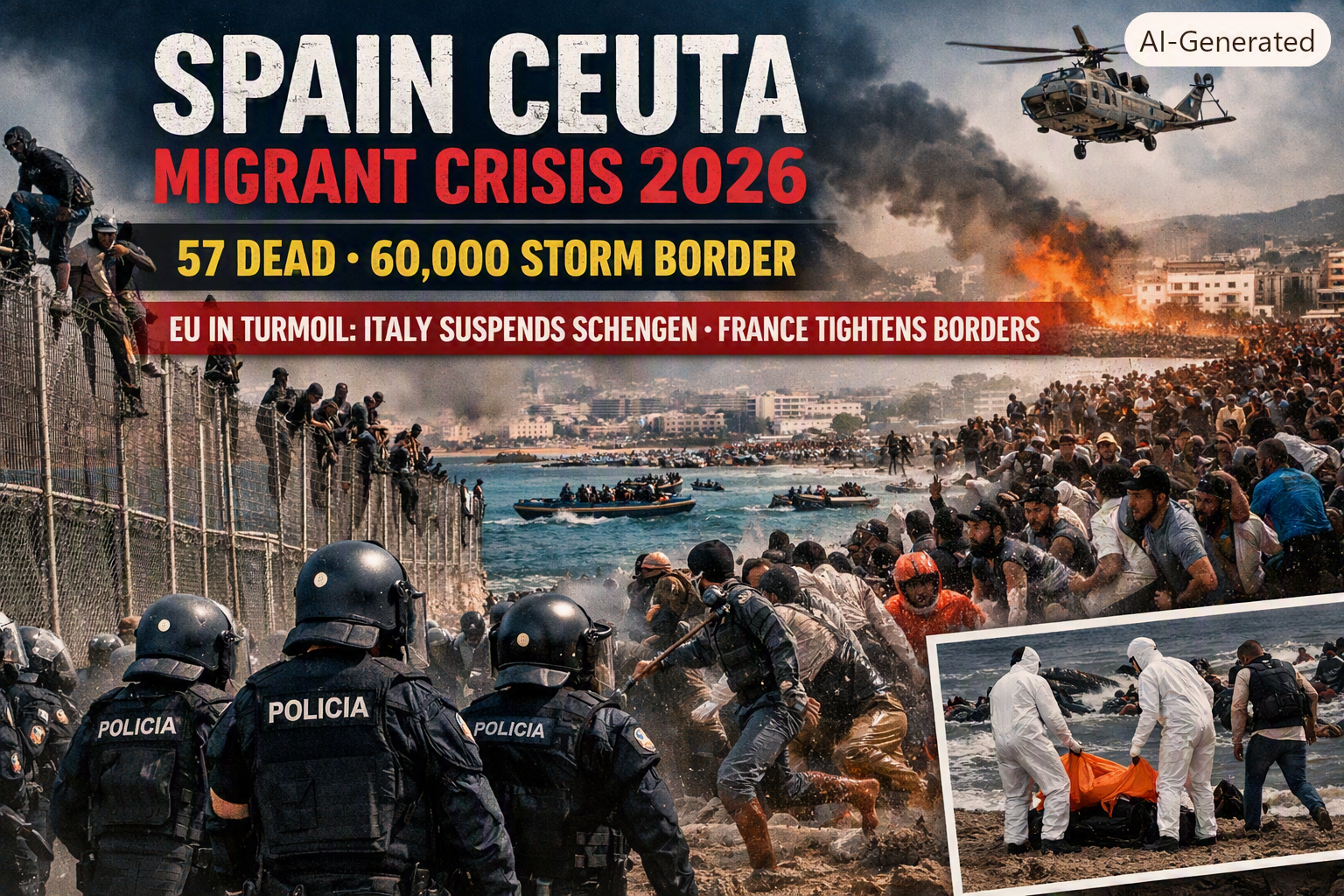 Spain’s Ceuta Migrant Crisis 2026: 57 Dead, 60,000 Storm Border From Morocco-EU Shaken as Italy Suspends Schengen, France Tightens Checks