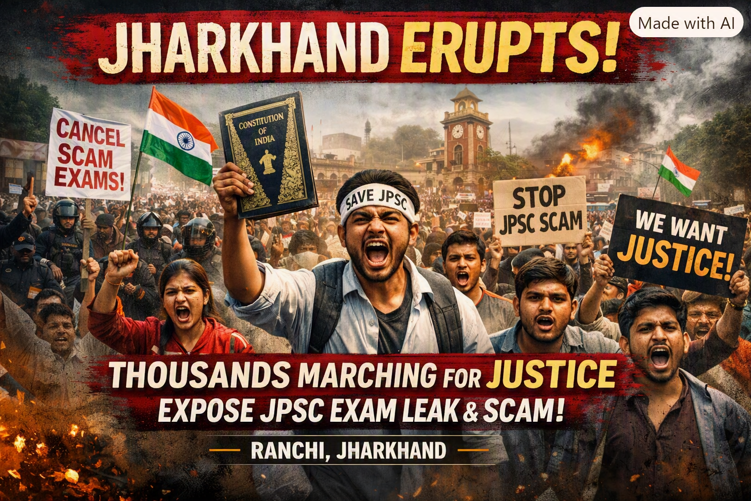 Jharkhand Erupts: Thousands of Gen Z Students March with the Constitution, Exposing JPSC Exam Leak & Irregularities in Ranchi