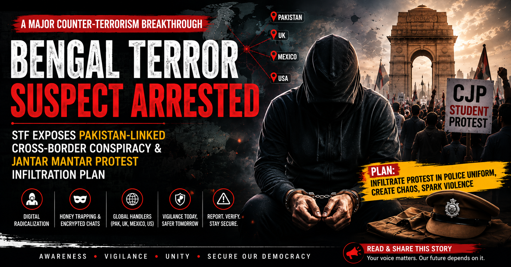 Bengal Terror Suspect Arrested: STF Exposes Pakistan Linked Cross Border Conspiracy & Jantar Mantar Protest Infiltration Plan
