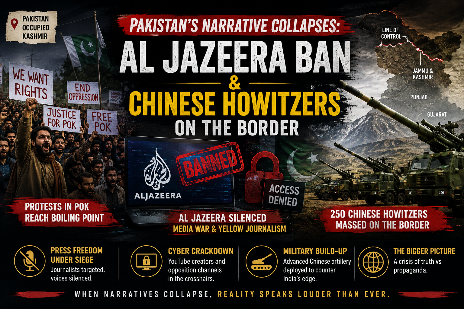 Pakistan’s Narrative Collapses: Al Jazeera Ban & Chinese Howitzers on the Border