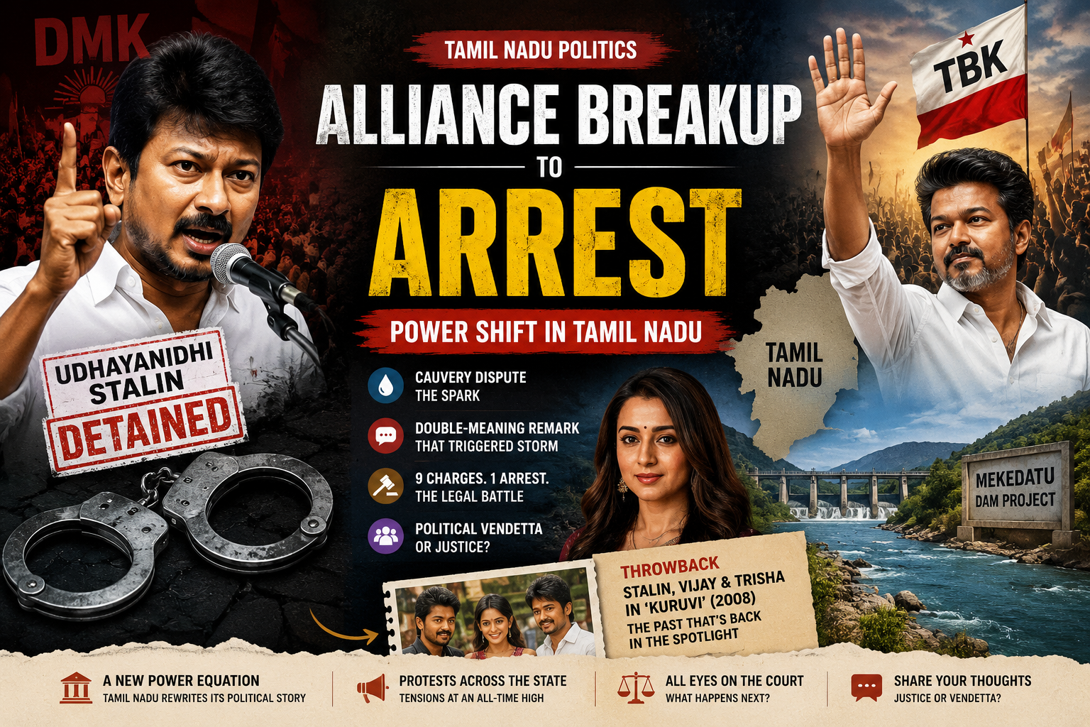 Tamil Nadu Political Shockwave: From Alliance Breakup to Arrest - DMK’s Udhayanidhi Stalin Detained Over ‘Double Meaning’ Trisha Remark as Vijay’s TBK Redefines Power