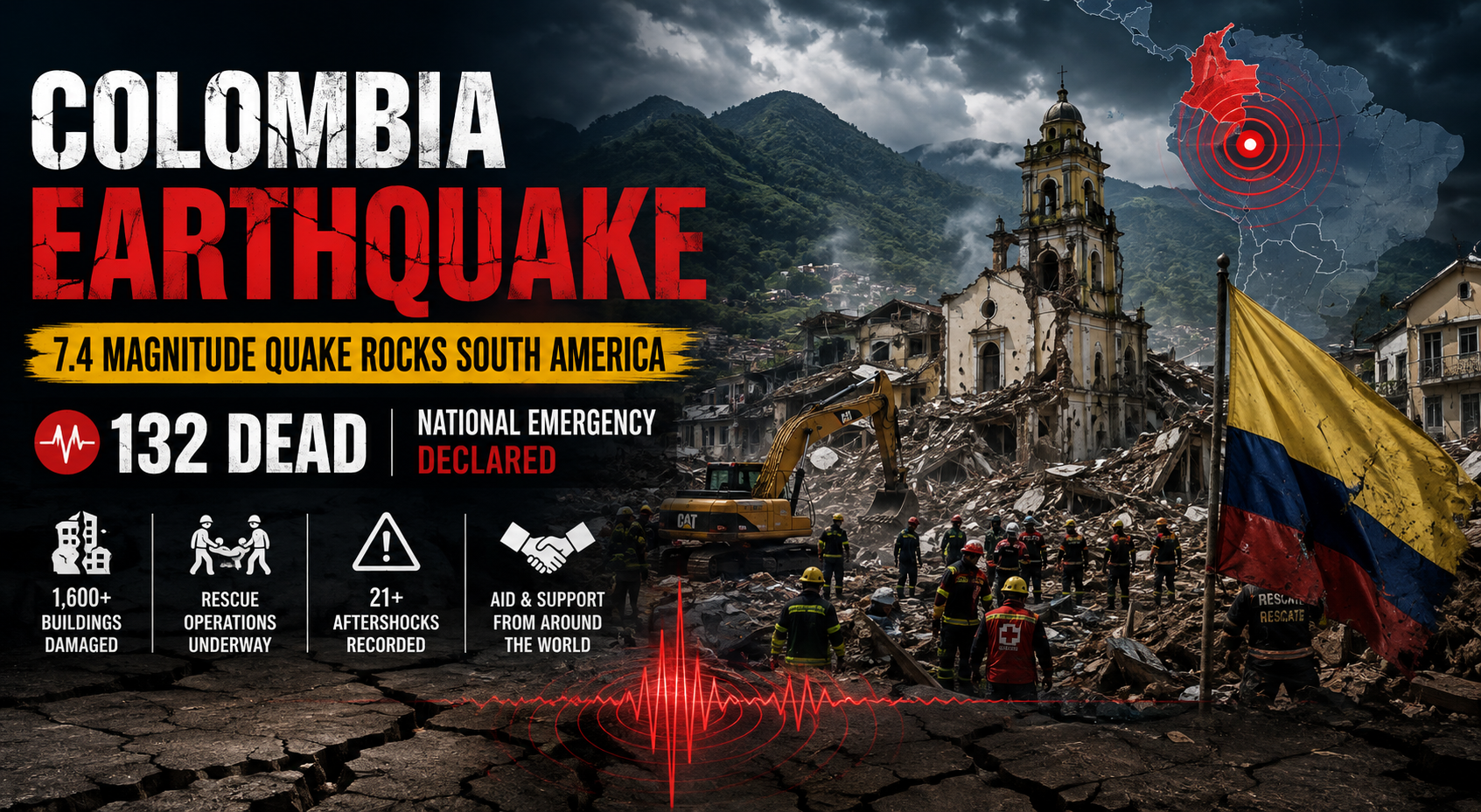 🌍 Colombia Earthquake: 132 Dead as 7.4 Magnitude Quake Rocks South America -National Emergency Declared