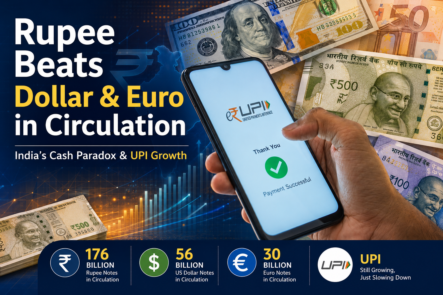 💸 Rupee Beats Dollar & Euro in Circulation - India’s Cash Paradox in the Age of UPI