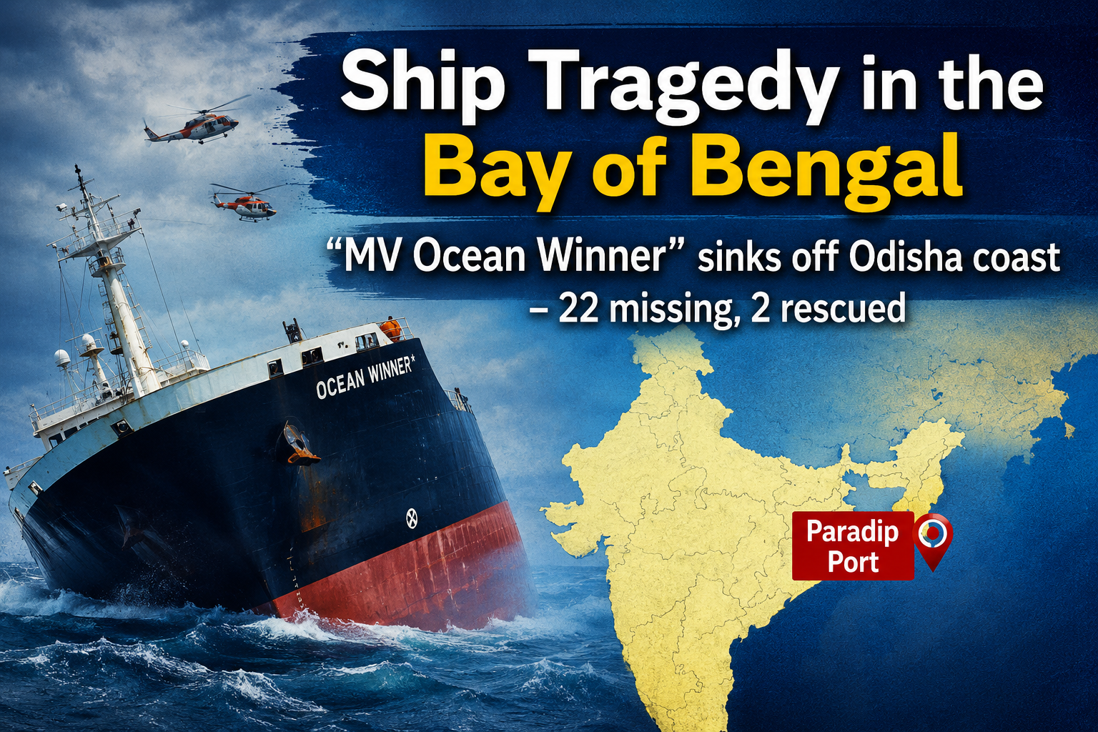 🌊 Tragedy in the Bay of Bengal: Cargo Ship MV Ocean Winner Sinks Off Odisha Coast