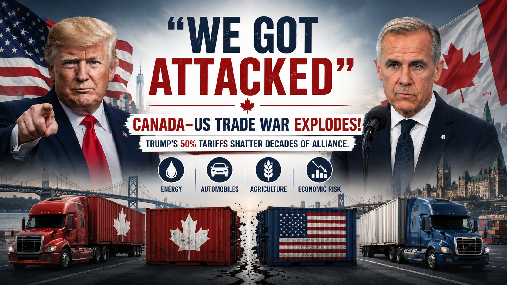 🚨 “We Got Attacked”: Canada–US Trade War Explodes as Trump’s 50% Tariffs Shatter Decades of Alliance