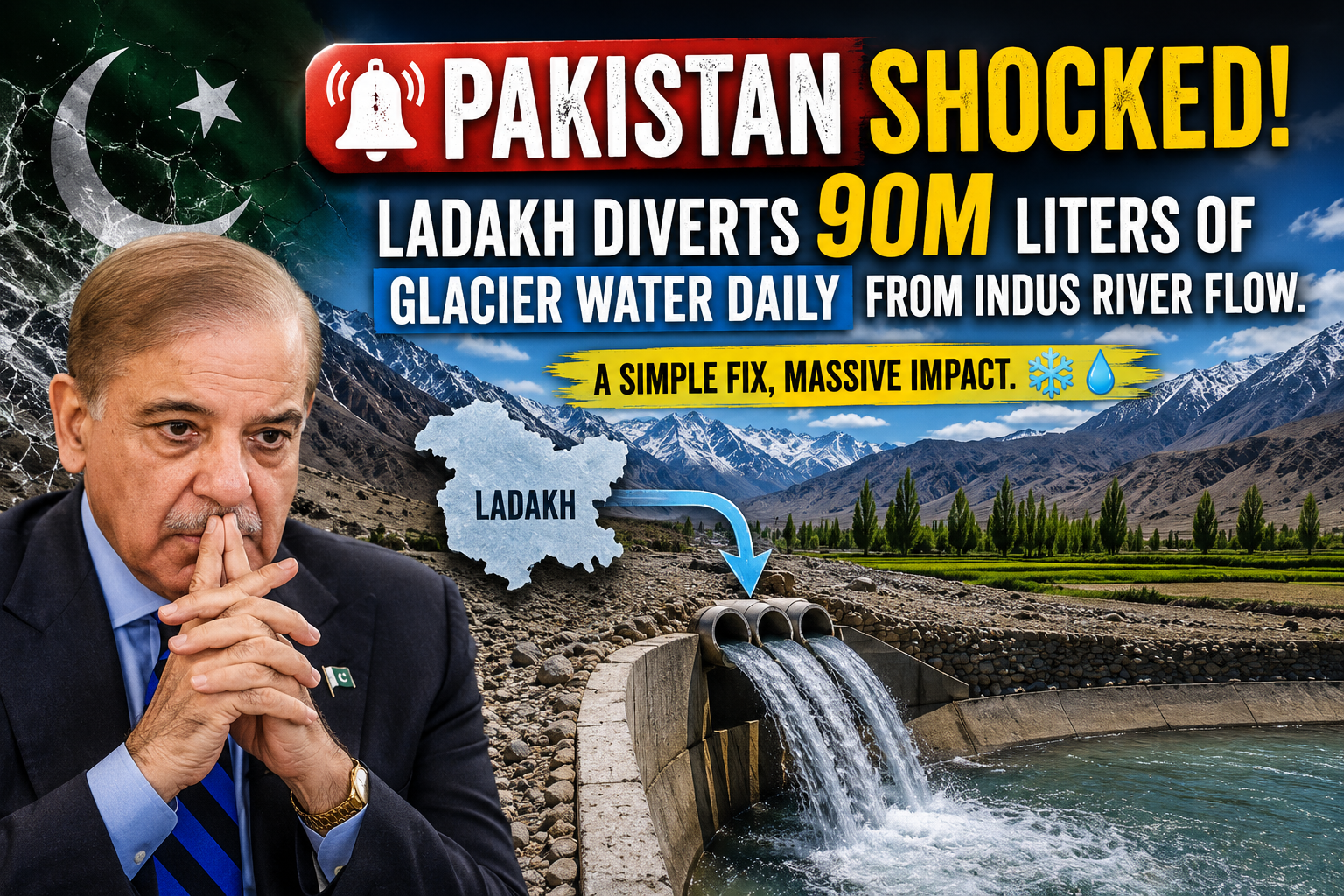 Pakistan Shocked: Ladakh’s Glacier Revolution Diverts 90 Million Liters Daily from Indus River Flow