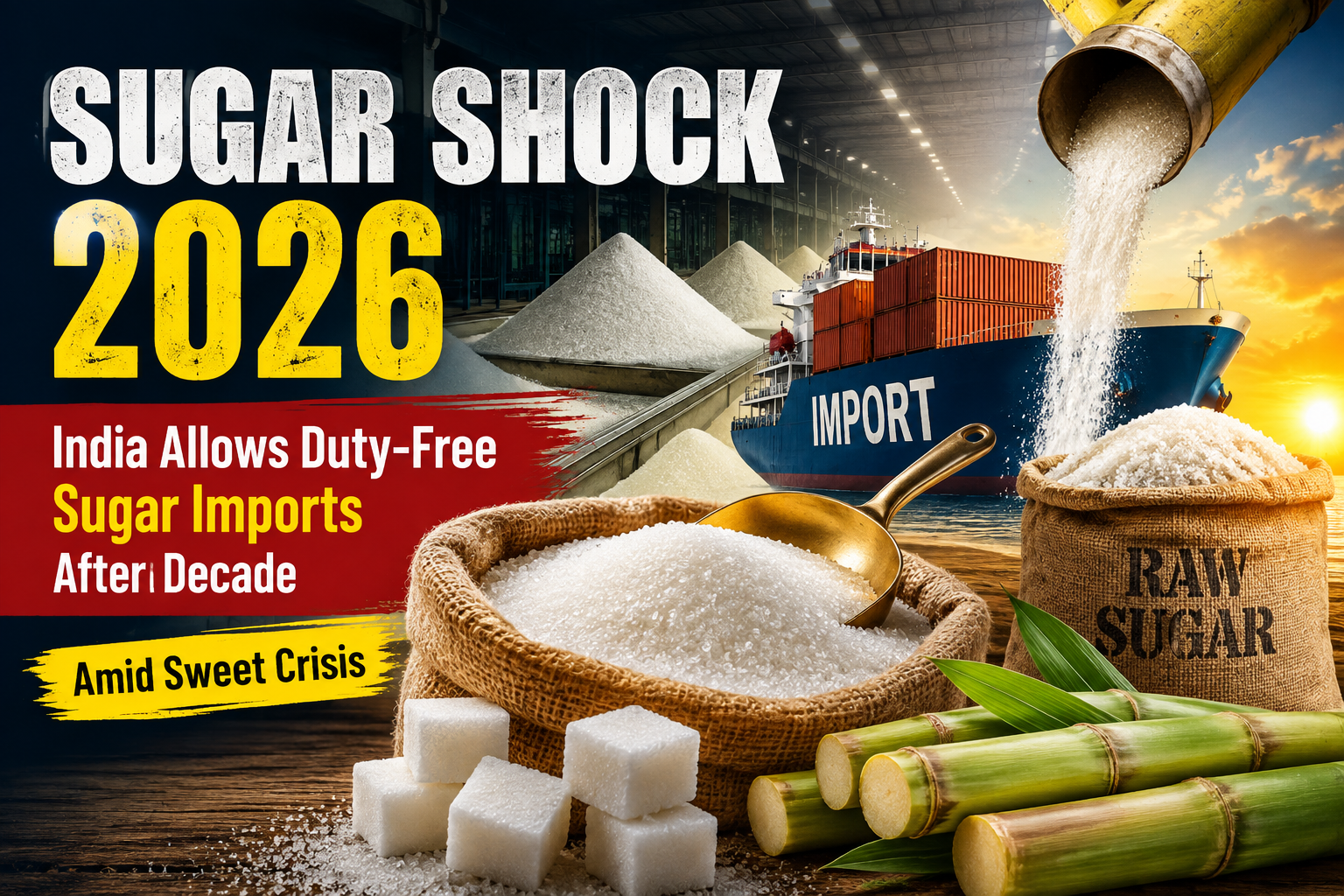 Sugar Shock 2026: India Allows Duty Free Sugar Imports After a Decade Amid Sweet Crisis
