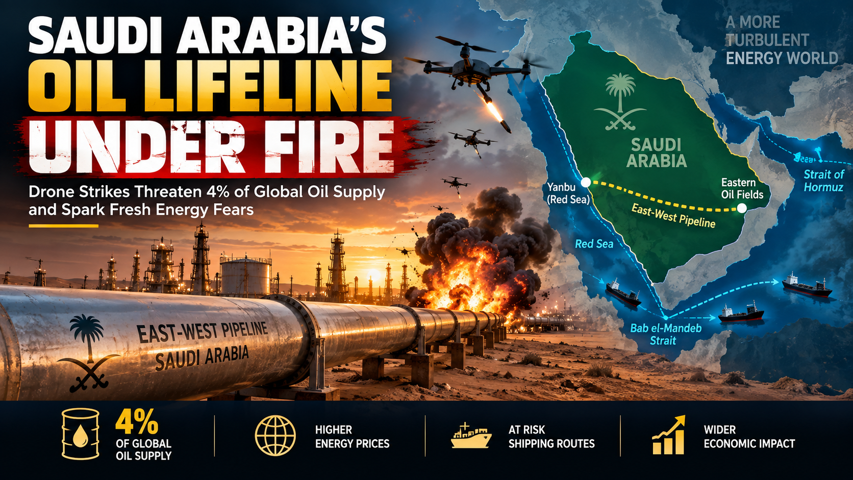 Saudi Arabia’s Oil Lifeline Under Fire: Drone Strikes Threaten 4% of Global Oil Supply and Spark Fresh Energy Fears