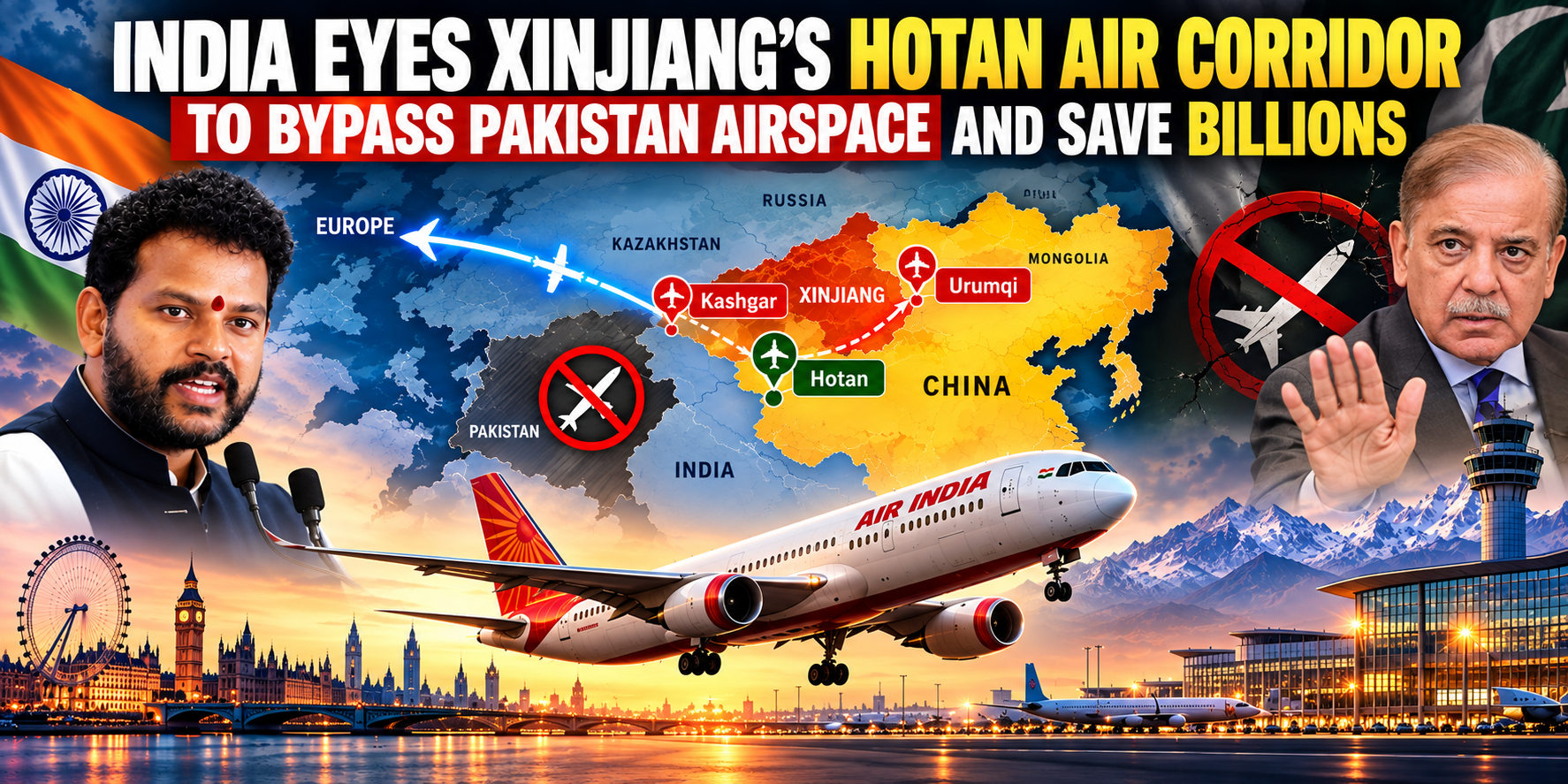India in Talks With China Over Xinjiang's Hotan Air Corridor: The Aviation Game-Changer That Could Bypass Pakistan Airspace and Save Airlines Billions