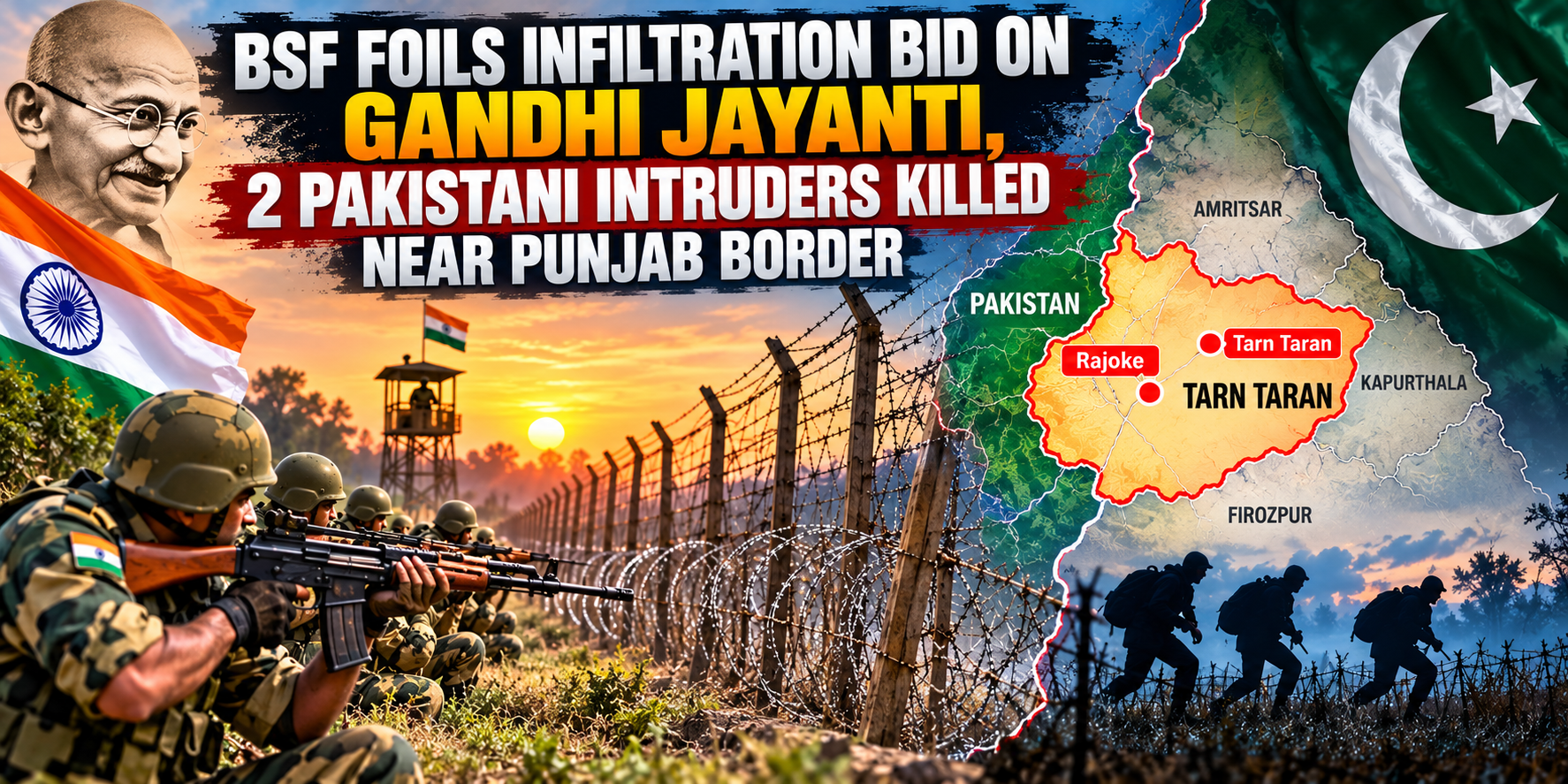 Gandhi Jayanti Infiltration Bid Foiled: 2 Pakistani Intruders Shot Dead as BSF Secures Punjab's International Border
